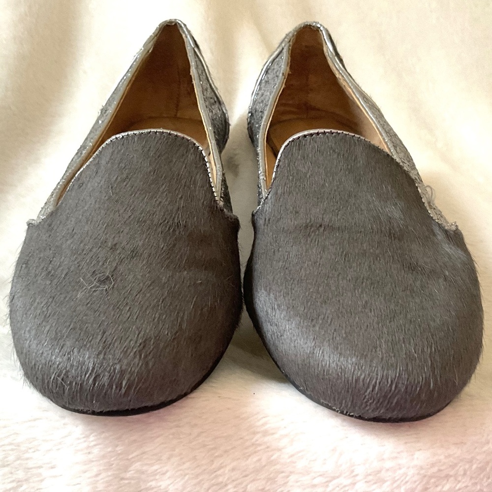 Gray IMAN Slip On Calf Hair Glittery Loafer Flats - Picture 7 of 14
